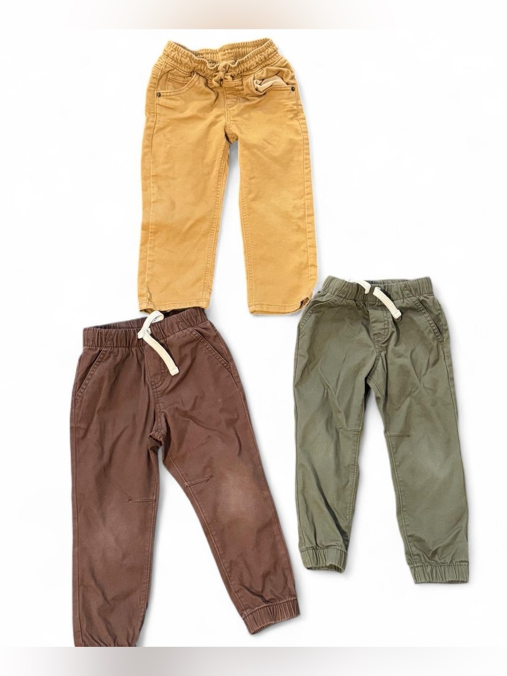 Kids 3T Pull-On Jogger Pants - Mustard, Olive & Brown